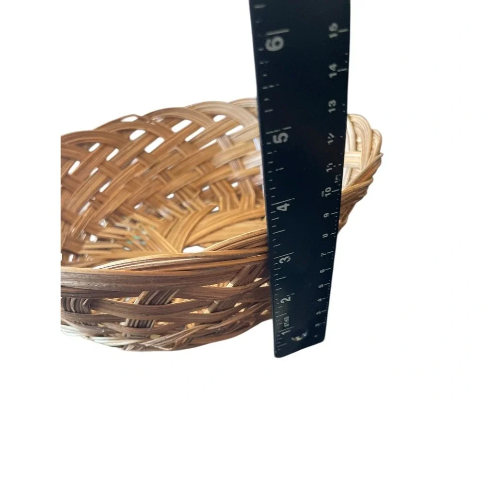 Vintage Round Woven Wicker Bread Basket Lot Of 2 Vintage Decor & Storage Cottage